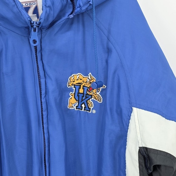 Vintage Logo 7 Kentucky Wildcats Blue Puffer Full Zip Hooded Jacket Men's Sz L - Picture 2 of 13